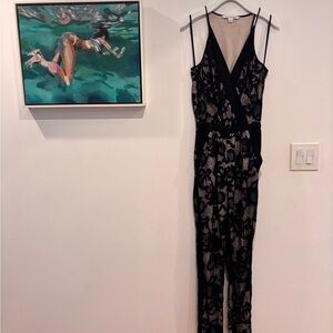 Diane Von Furstenberg Black Lace jumpsuit with Cream silk Lining